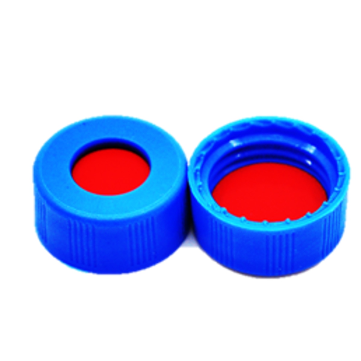 Cap, Screw, 9mm, Blue, Ribbed, Red PTFE/Sil/PTFE