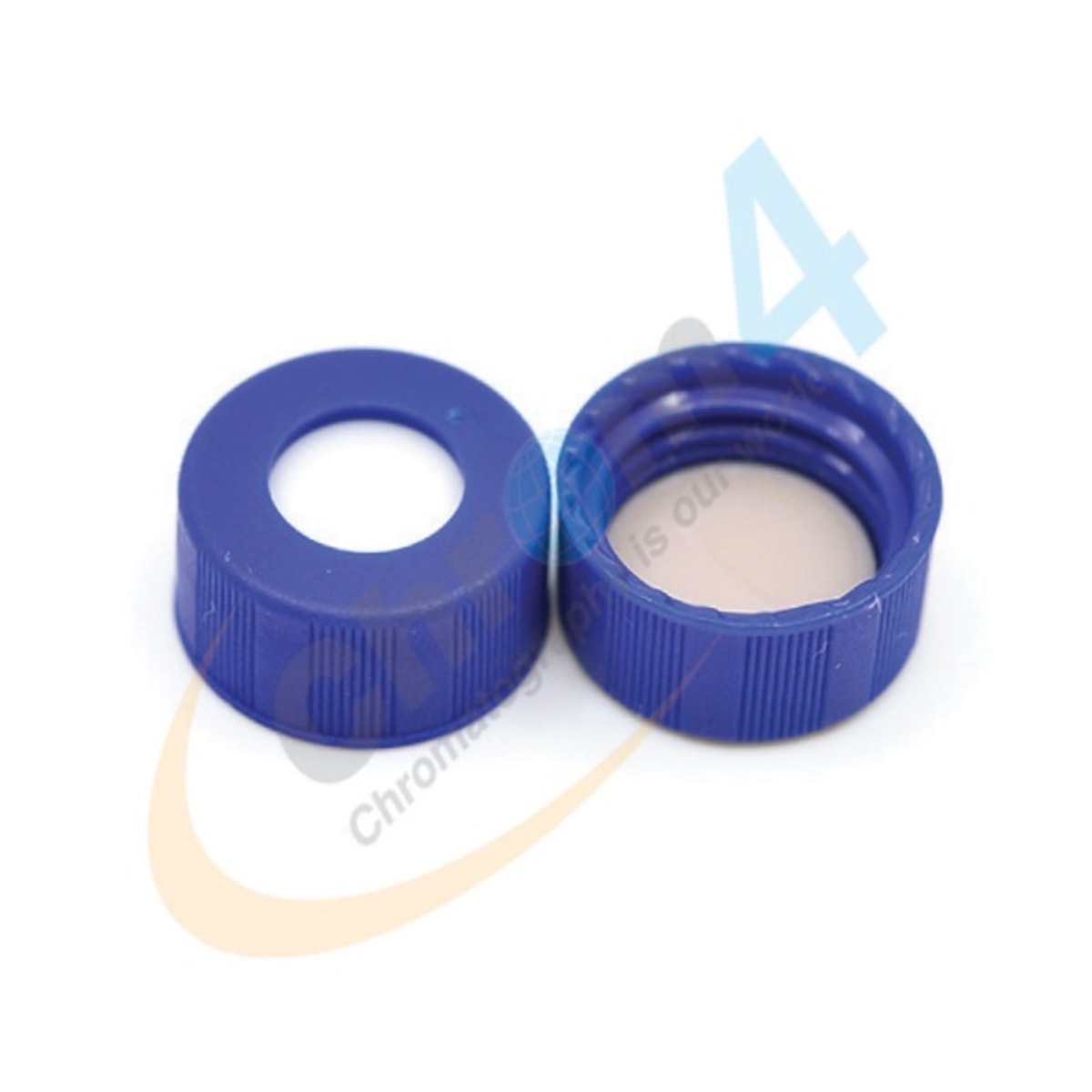 Cap, Screw, 9mm, Blue, Bonded, beige PTFE/ white Silicone, preslit