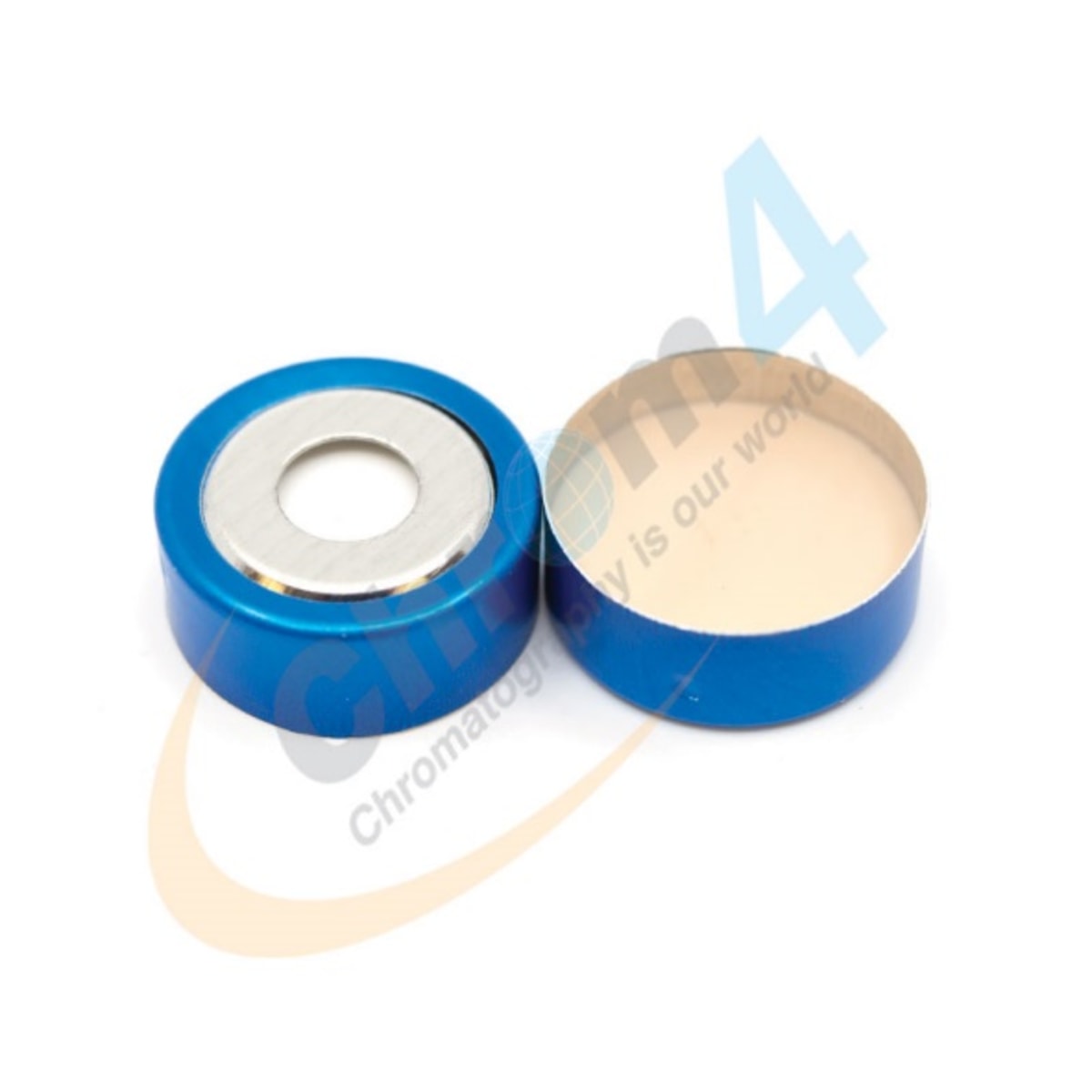 Cap, Crimp, 20mm, Magnetic, BiMetal, Blue, PTFE/White Sil, U